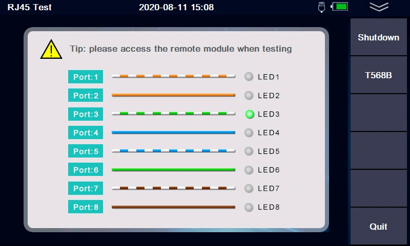 980EXT OTDR T568B Ethernet cable wiremap test screen
