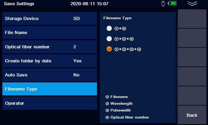980EXT Pro mini OTDR file save settings