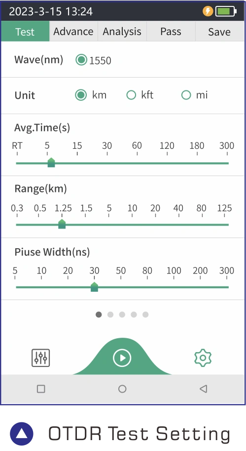 980TEK OTDR test setting interface
