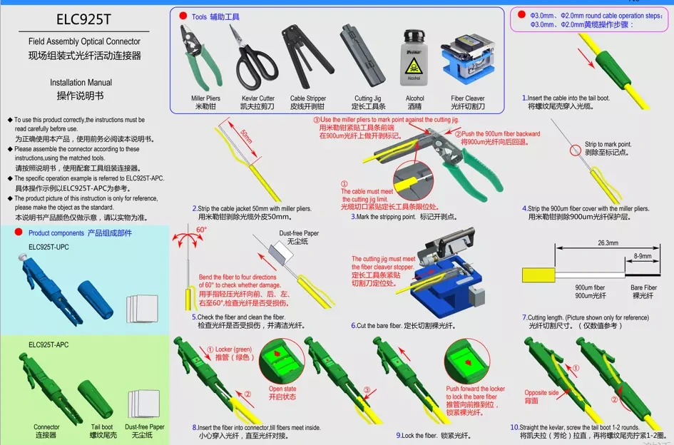 ELC925T-APC: conector ótico LC/APC de montagem no local