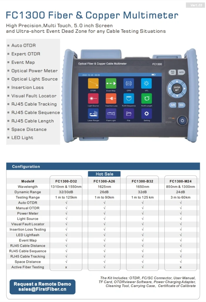 FC1300 Fiber Copper Multimeter OTDR cable test device