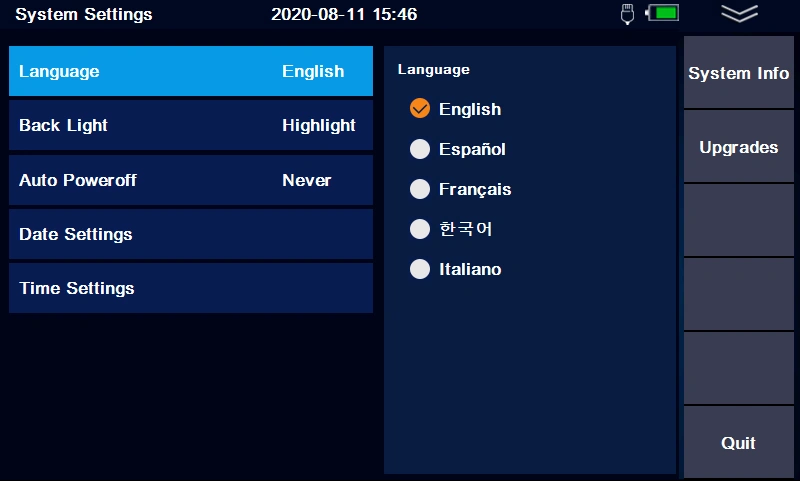 FirstFiber 980EXT Pro OTDR system settings menu