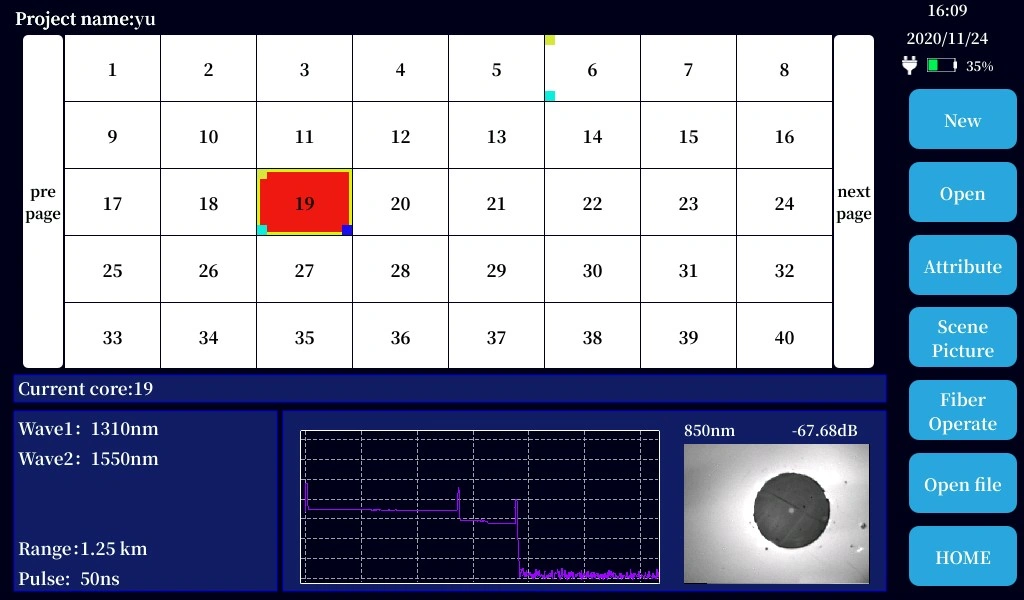 H720 OTDR multi core fiber inspection display