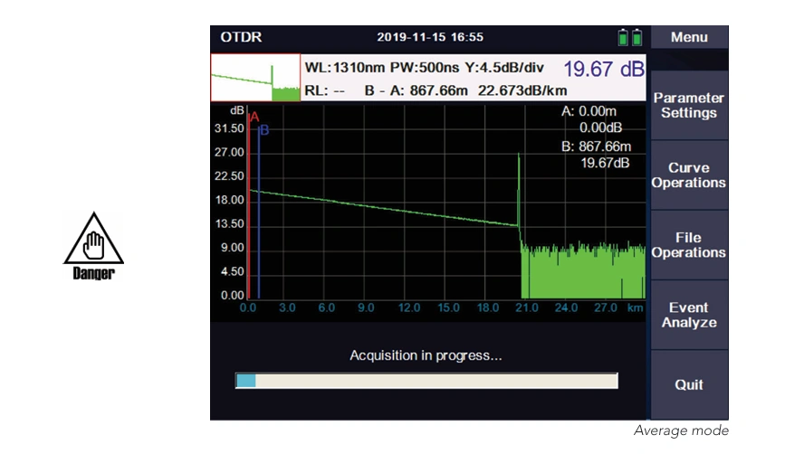 8000MAX Series OTDR fiber optic trace acquisition