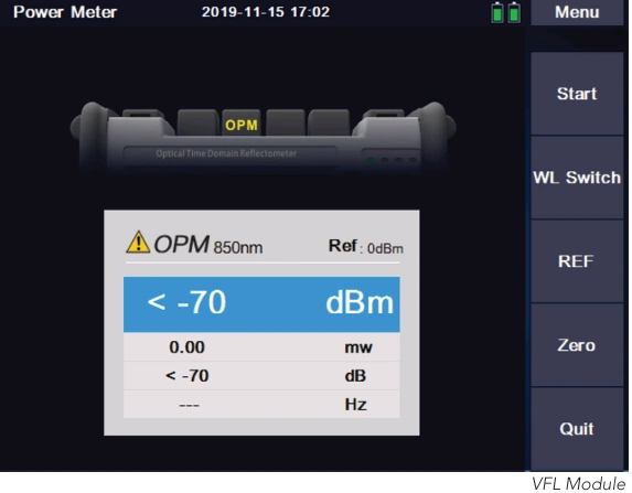 8000MAX OTDR OPM VFL measurement screen