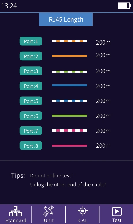 980EXP OTDR RJ45 cable length test screen