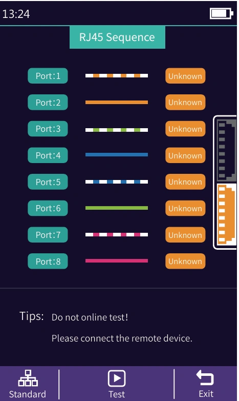 980EXP OTDR RJ45 wire sequence display