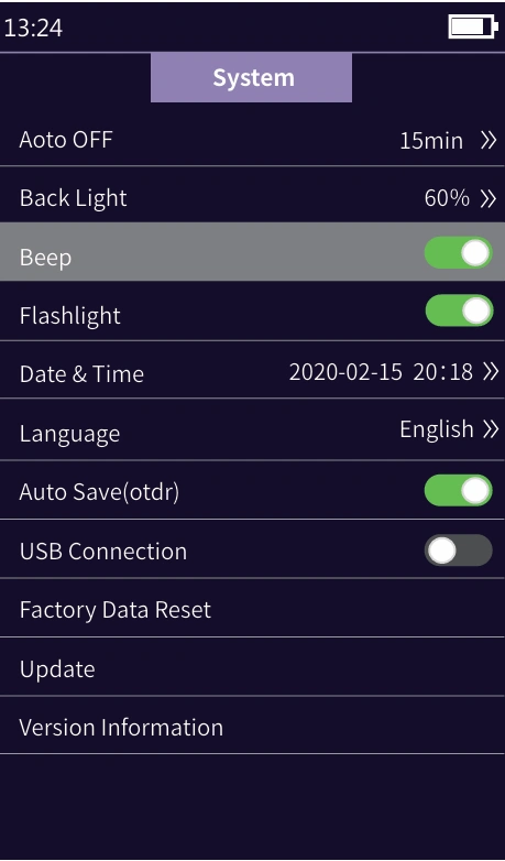 980EXP OTDR system settings configuration
