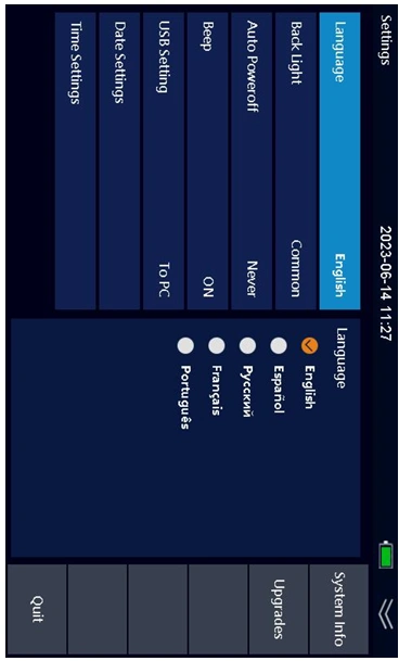 980RTC OTDR instrument settings language USB