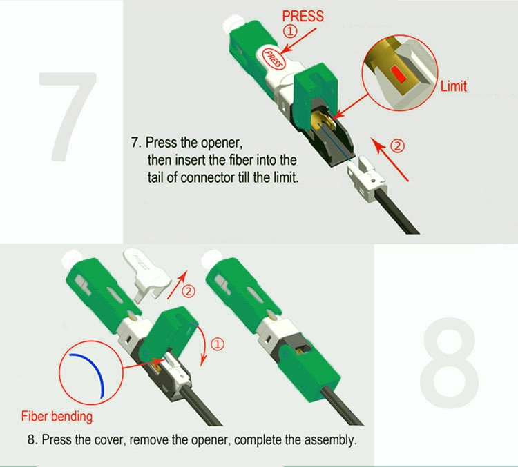 Passos para a instalação do conector rápido ESC25D-APC SC/APC