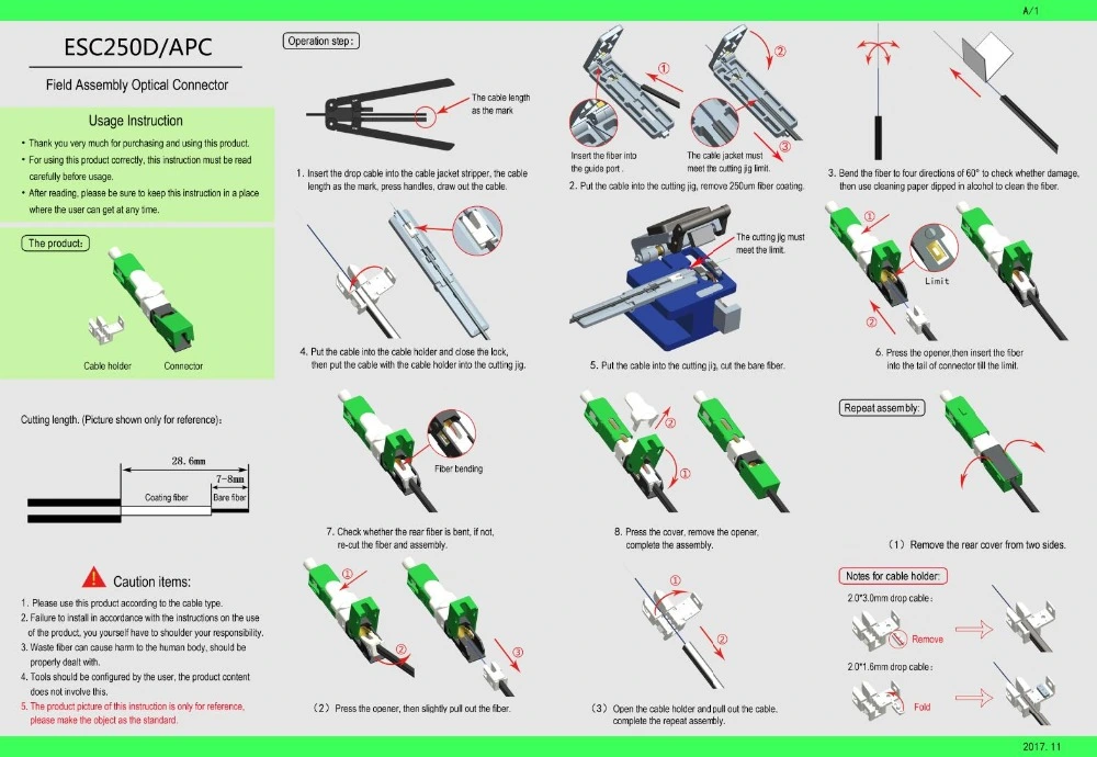 Guia de instalação do conector rápido ESC25D-APC SC/APC