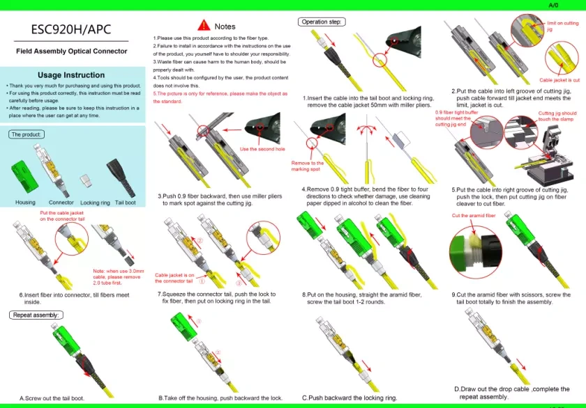 Guide d'installation du connecteur à fibre optique à fixation rapide ESC920H SC/APC