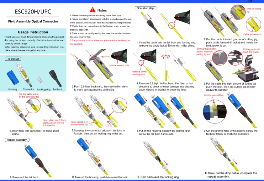 Guide de montage du connecteur rapide à fibre optique ESC920H SC/UPC