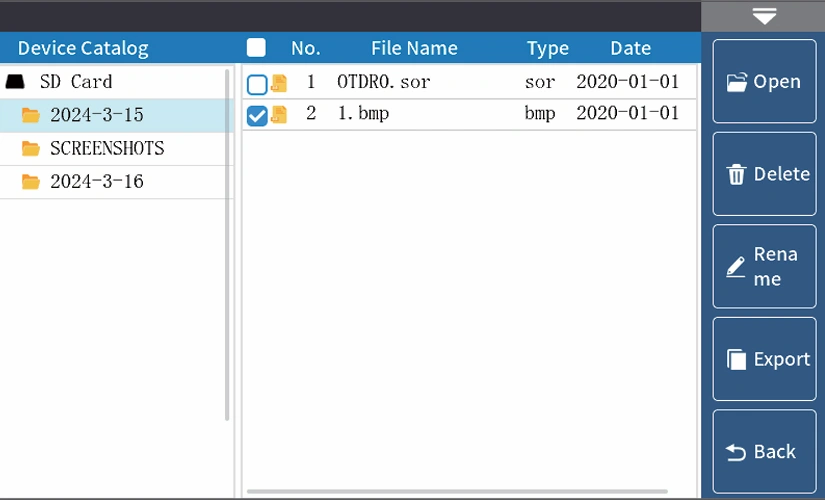 FC1500 OTDR device catalog file management