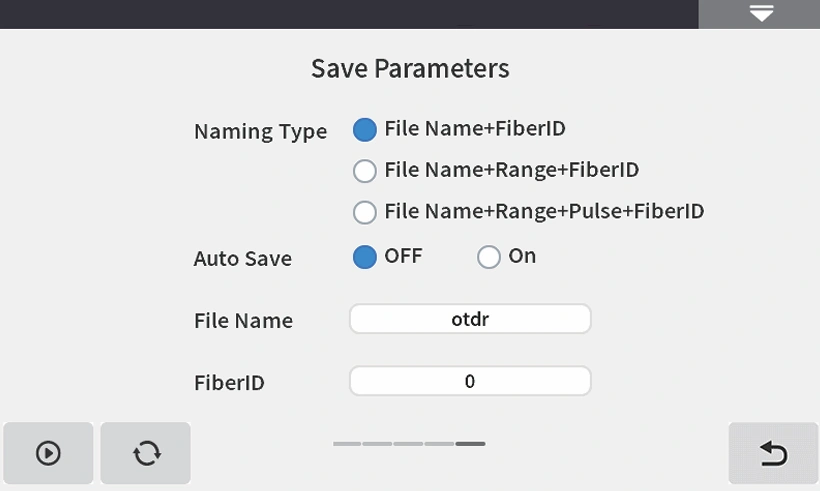 FC1500 OTDR save parameters user interface