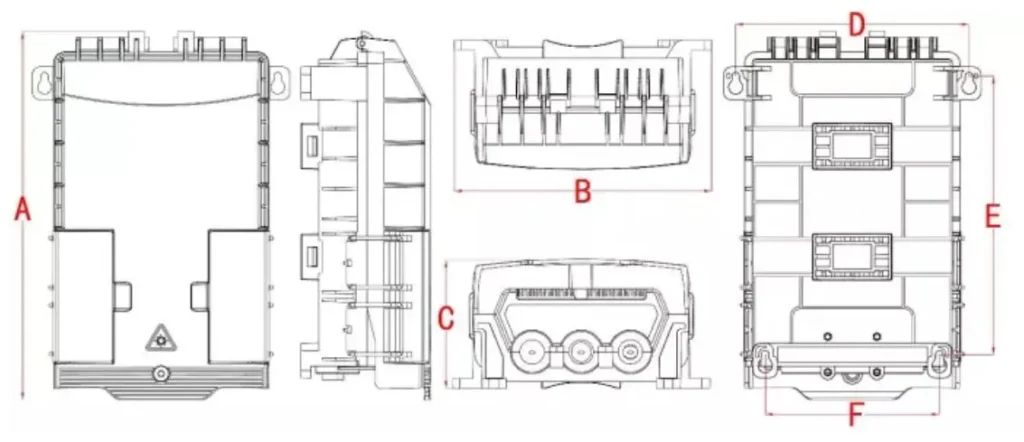Dimensions techniques du boîtier de dérivation fibre optique FF-FTB16Q (dessin technique)