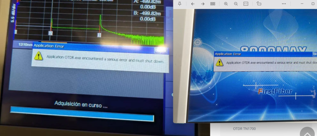 FirstFiber 8000MAX OTDR software application error