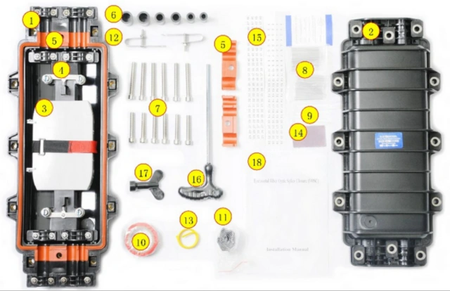 FOSCIO6 inline fiber optic splice closure components
