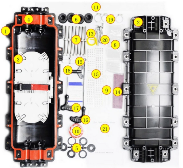 FOSCIQ4 inline fiber optic splice closure components