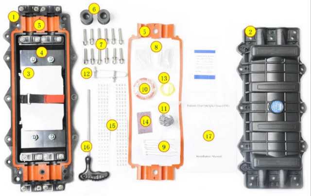 FOSCIR4 inline fiber optic splice closure components