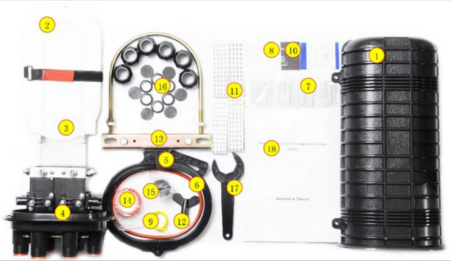 FOSCMG6 fiber optic splice closure disassembled components
