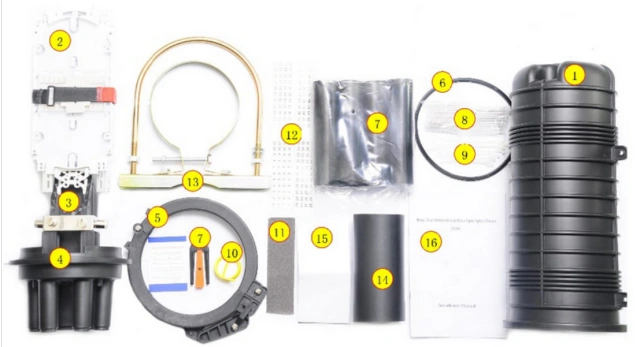 FOSCYL5 Dome Fiber Optic Splice Closure components