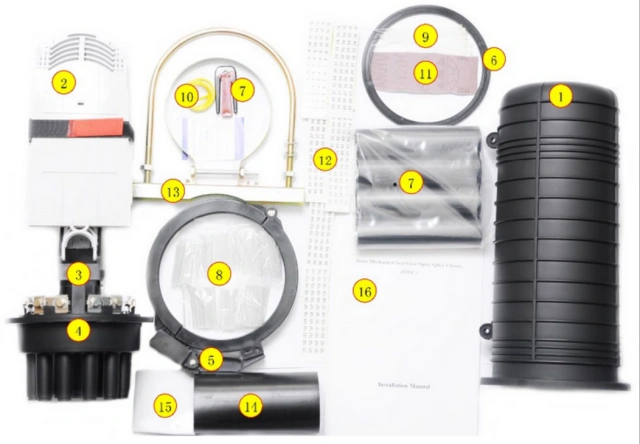 FOSCYM9 dome type heat shrinkable fiber optic splice closure components