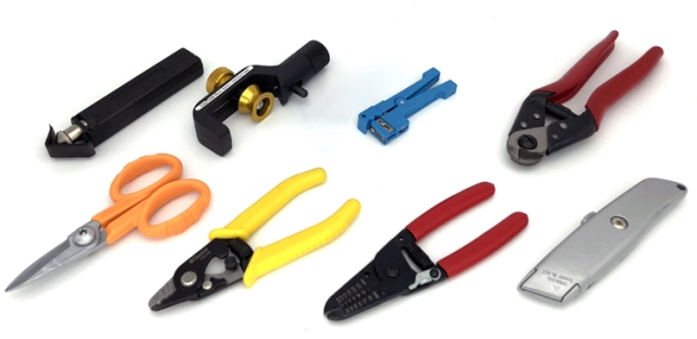 Optical fiber cable stripping and cutting tools