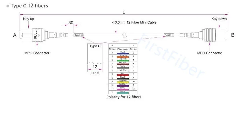 single mode MPO 12-fiber Type C polarity diagram